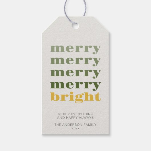 そしてメリー明るいモダン金ゴールドミニマル・クリスマス ギフトタグ (正面)
