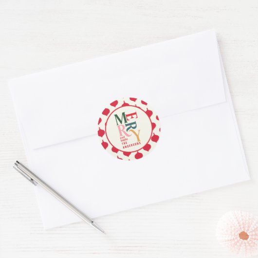 そしてメリー明るいヴィンテージカラフルクリスマスファミリー ラウンドシール (封筒)