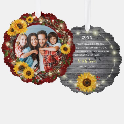 そしてメリー明るい写真のひま素朴わりクリスマス オーナメントカード (正面/裏面)