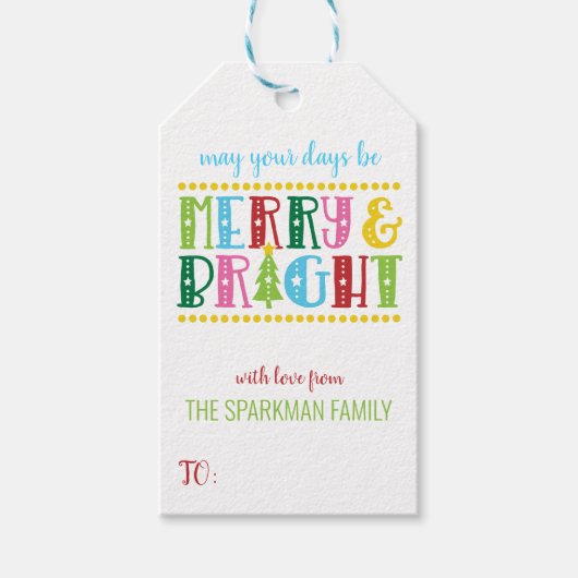 そしてメリー明るい可愛い家族のカラフルクリスマス ギフトタグ (正面)