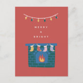 そしてメリー明るい図解入りの、写真付きの暖炉のクリスマス シーズンポストカード (正面)