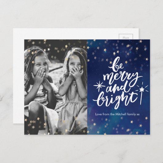 そしてメリー明るい家族のクリスマスカードのはがき シーズンポストカード (正面/裏面)