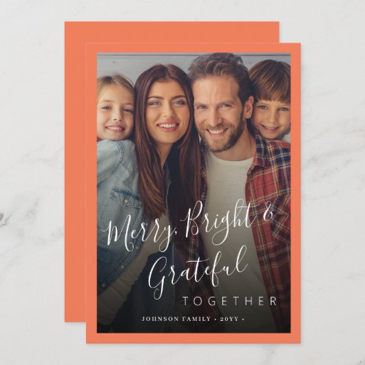 そしてメリー明るい家族の写真のクリモダンスマス シーズンカード (正面/裏面)