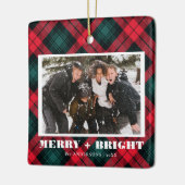そしてメリー明るい格子模様のクリスマスの写真 セラミックオーナメント (左)