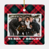 そしてメリー明るい格子模様のクリスマスの写真 セラミックオーナメント (裏面)