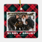 そしてメリー明るい格子模様のクリスマスの写真 セラミックオーナメント (正面)