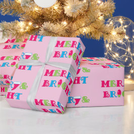 そしてメリー明るい熱いパステルピンクのクリスマス ラッピングペーパー