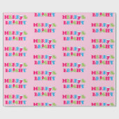 そしてメリー明るい熱いパステルピンクのクリスマス ラッピングペーパー (フラット)