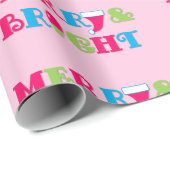 そしてメリー明るい熱いパステルピンクのクリスマス ラッピングペーパー (ロールコーナー)