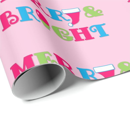 そしてメリー明るい熱いパステルピンクのクリスマス ラッピングペーパー (ロールコーナー)