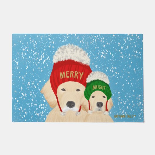 そしてメリー明るい犬の聖降誕祭の模様 ドアマット (正面)