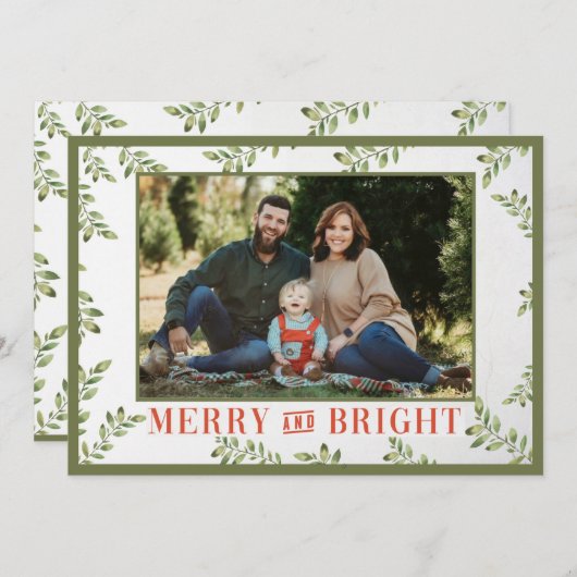 そしてメリー明るい緑のクリスマスカード シーズンカード (正面/裏面)