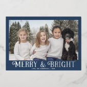 そしてメリー明るい青の銀モダン色の一枚の写真 箔シーズンカード (正面)