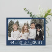 そしてメリー明るい青の銀モダン色の一枚の写真 箔シーズンカード (立ち正面)