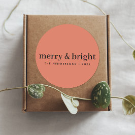 そしてメリー明るい |ミニマルなクリスマスソフトレッド ラウンドシール