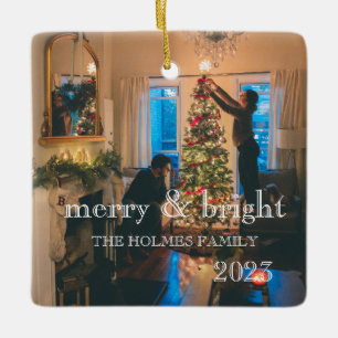 そしてメリー明るい モダンクリスマスカップル写真O セラミックオーナメント