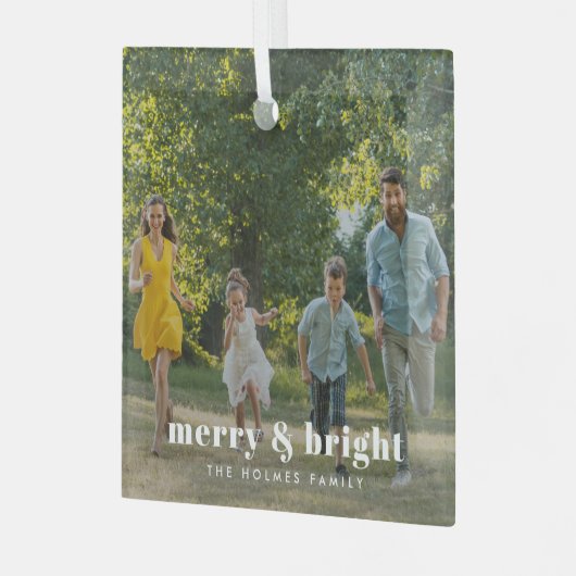 そしてメリー明るい |家族スタイリッシュの写真クリスマス ガラスオーナメント (正面左)