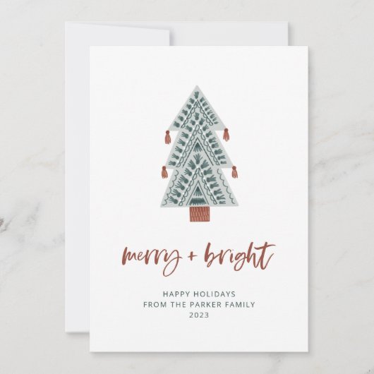 そしてメリー明るい | BohoクリスマスツリーNo Photo シーズンカード (正面)