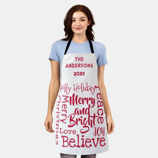 そしてメリー明るく他のクリスマスことわざは赤 エプロン (着用した状態)