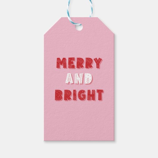 そしてメリー明るく、陽気なクリスマス、クリスマス、ピンク ギフトタグ (正面)
