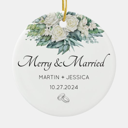 そしてメリー私た結婚したちの初めてのクリスマスフローラ セラミックオーナメント (正面)