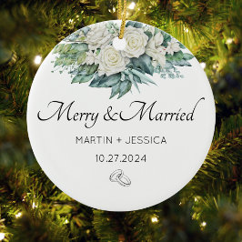 そしてメリー私た結婚したちの初めてのクリスマスフローラ セラミックオーナメント