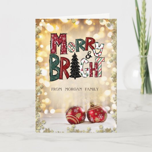 そしてメリー輝く、クリスマスボール、星の《写真》ぼけ味 シーズンカード (正面)