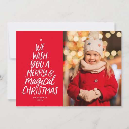 そしてメリー魔法のクリスマスツリーの赤い写真 シーズンカード (正面)