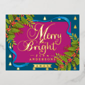 そしてメリー鮮やかなクリスマスレッドブルー 箔シーズンポストカード (正面)