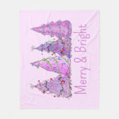 そしてメリー鮮やかなピンクと紫のクリスマスツリー フリースブランケット (正面)