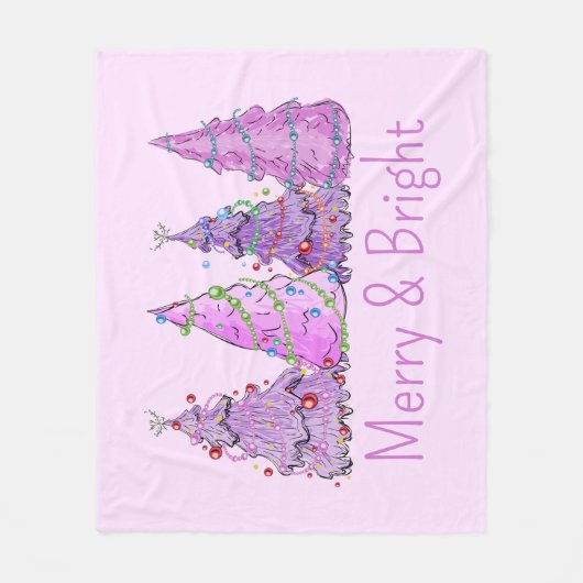 そしてメリー鮮やかなピンクと紫のクリスマスツリー フリースブランケット (正面)