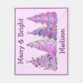 そしてメリー鮮やかなピンクと紫のクリスマスツリー フリースブランケット (正面)