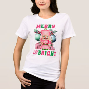 そしてメリー鮮やかなピンクのクリスマスのくるみ割り トライブレンドTシャツ