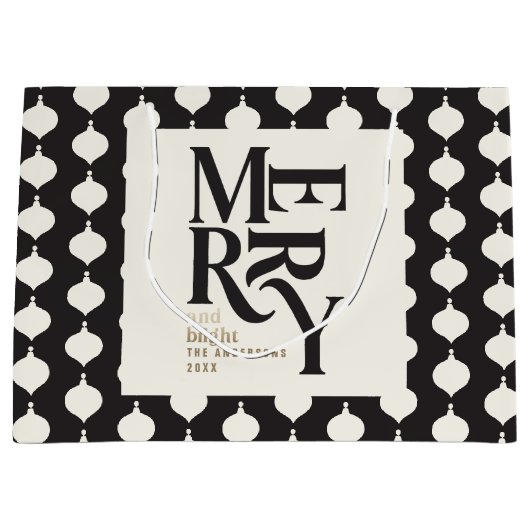 そしてメリー鮮やかなヴィンテージブラックと金ゴールドのクリスマス ラージペーパーバッグ (正面)