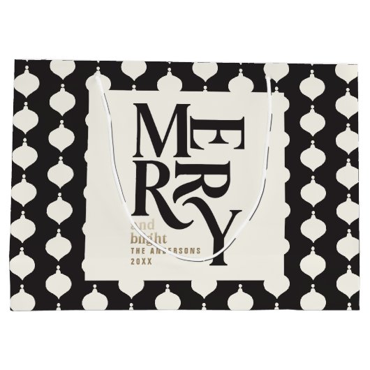 そしてメリー鮮やかなヴィンテージブラックと金ゴールドのクリスマス ラージペーパーバッグ (裏面)