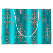 そしてメリー鮮やかな水色と銀のクリスマス ラージペーパーバッグ (裏面)