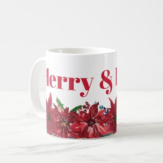 そしてメリー鮮やかな赤いポインセチア・クリスマス コーヒーマグカップ (正面左)