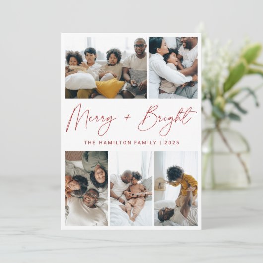 そしてメリー鮮やかな赤い書道のクリスマス写真 シーズンカード (スタンド正面)