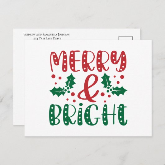 そしてメリー鮮やかな赤い緑の休日のクリスマス ポストカード (正面/裏面)