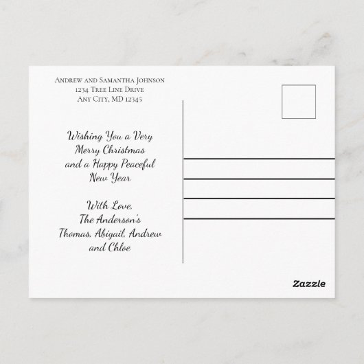 そしてメリー鮮やかな赤い緑の休日のクリスマス ポストカード (裏面)