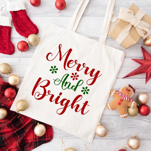 そしてメリー鮮やかな赤と緑のクリスマス トートバッグ