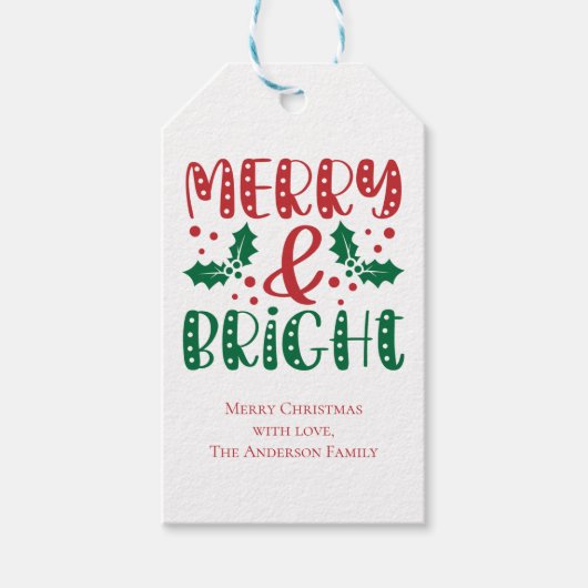 そしてメリー鮮やかな赤と緑の柊の聖降誕祭 ギフトタグ (正面)