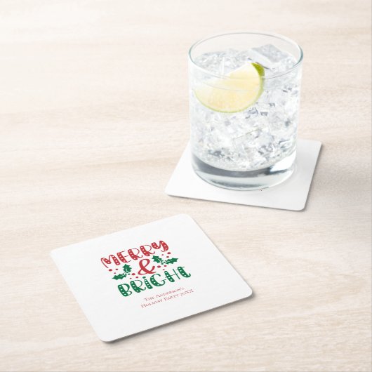 そしてメリー鮮やかな赤と緑の柊の聖降誕祭 スクエアペーパーコースター (インサイチュ)