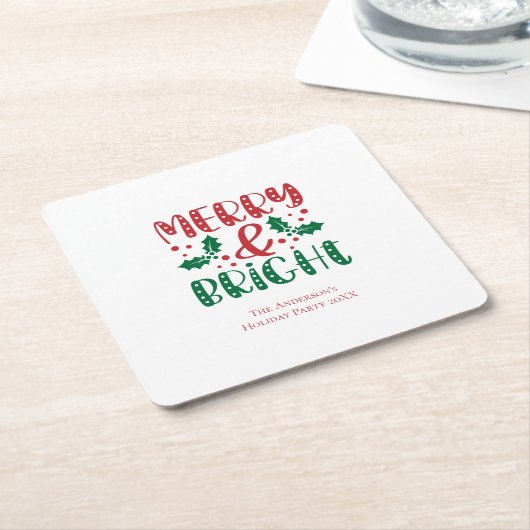 そしてメリー鮮やかな赤と緑の柊の聖降誕祭 スクエアペーパーコースター (アングル)