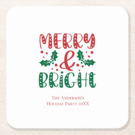 そしてメリー鮮やかな赤と緑の柊の聖降誕祭 スクエアペーパーコースター