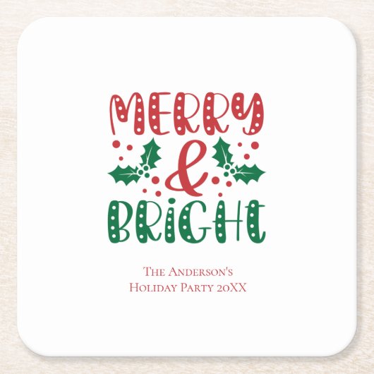 そしてメリー鮮やかな赤と緑の柊の聖降誕祭 スクエアペーパーコースター (正面)