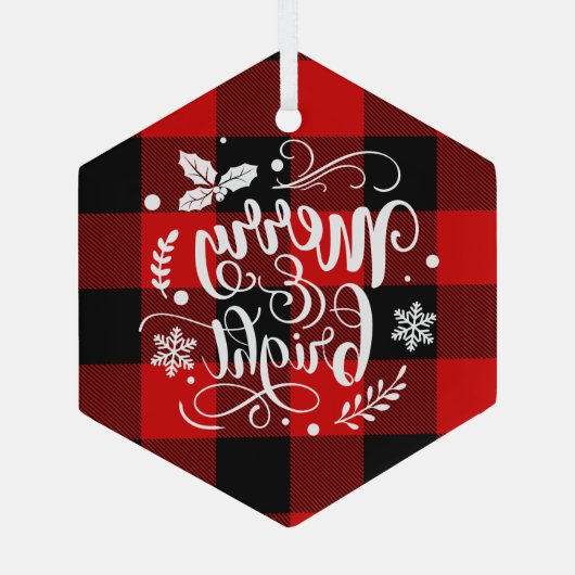 そしてメリー鮮やかな赤と黒のバッファローの牧草地が ガラスオーナメント (裏面)