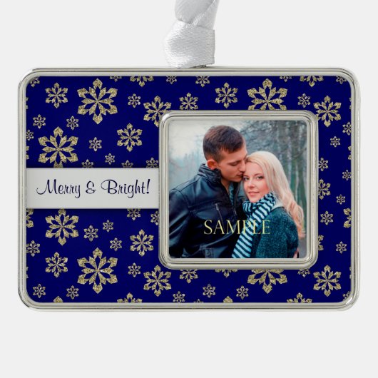 そしてメリー鮮やかな雪片テンプレート シルバープレートフレームオーナメント (正面)
