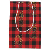 そしてメリー鮮やかな黒い赤いバッファロー・プレイド素朴 ミディアムペーパーバッグ (裏面)