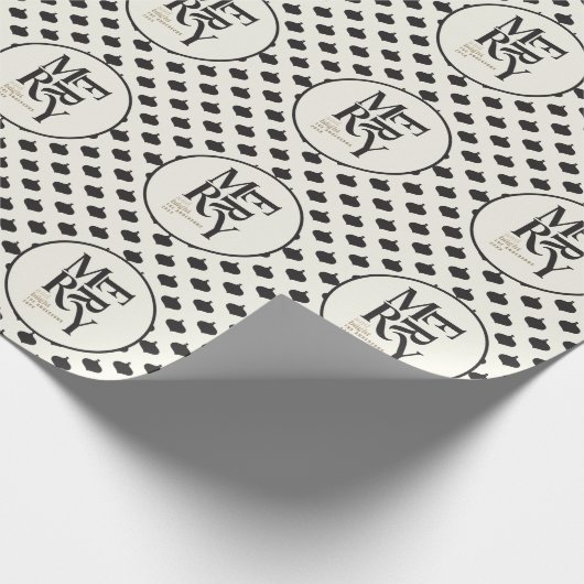 そしてメリー鮮やかな黒と金ゴールドのクリスマス ラッピングペーパー (角)